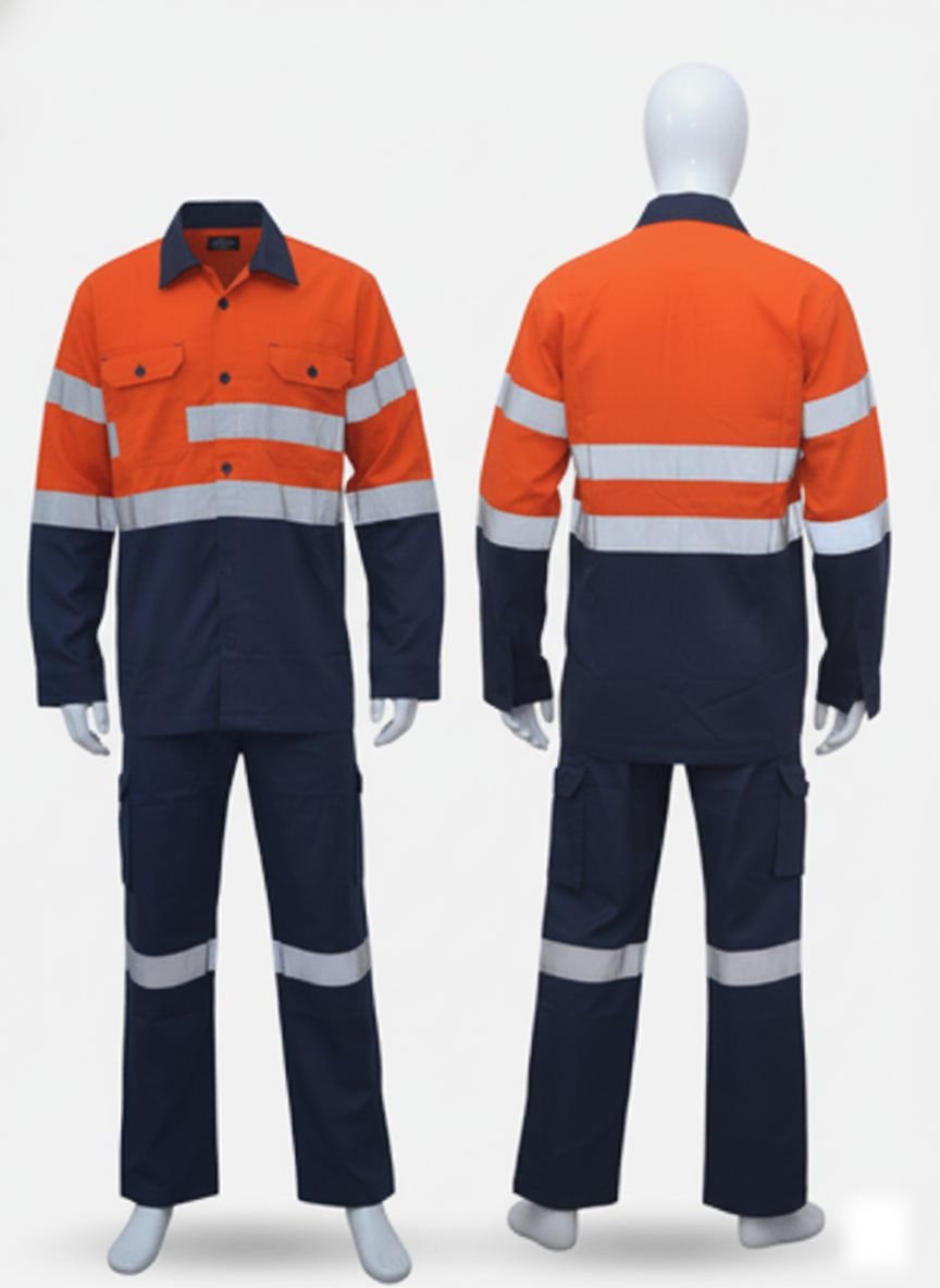 RS0JP001 – Dual-Color Cotton Jacket & Pant Set for Industrial Safety & Construction Work