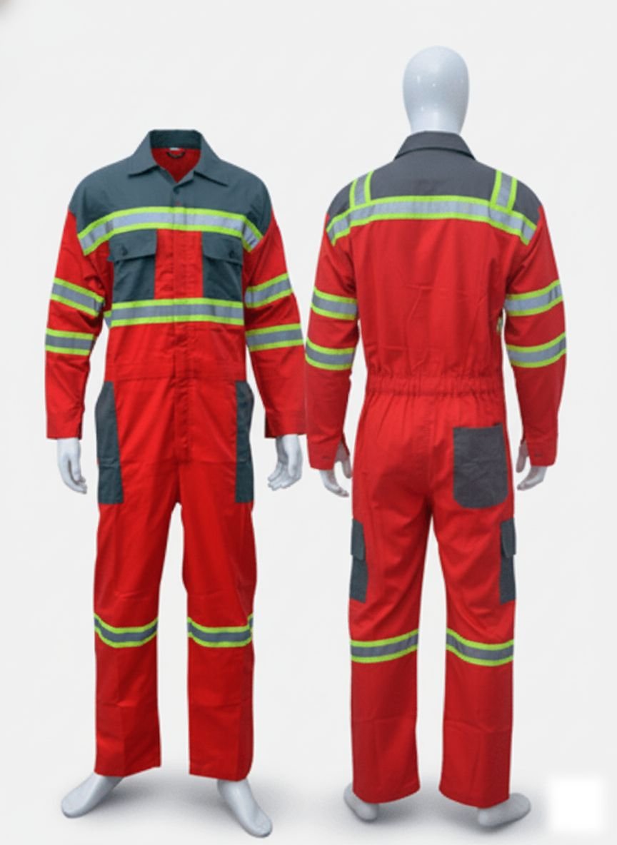 RS0C004 – Dual-Tone Reflective Cotton Coverall for Automotive & Industrial Work
