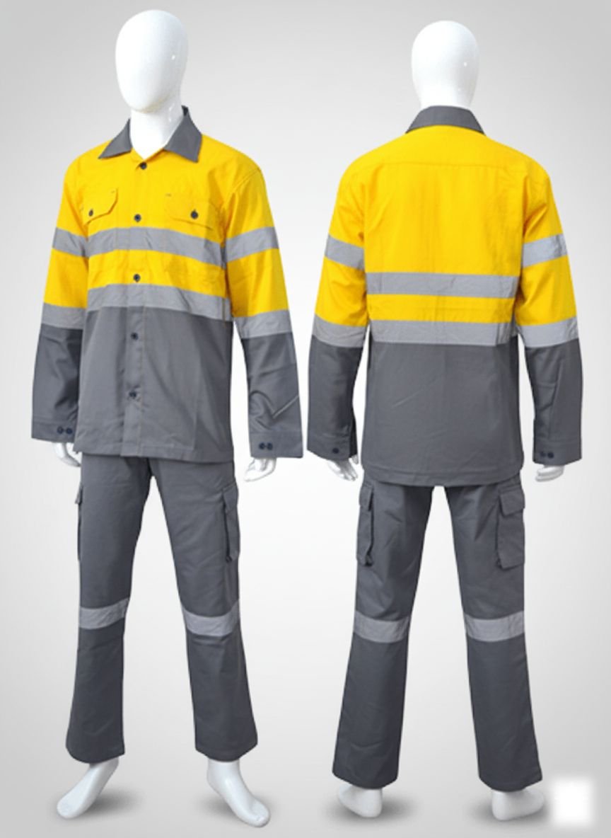 RS0JP002 – Heavy-Duty Dual-Color Cotton Jacket & Pant Set for Industrial & Construction Work